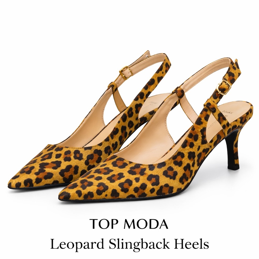Top Moda Leopard Print Slingback 2” Kitten Heels Pointed Toe Sexy Chic Size 6